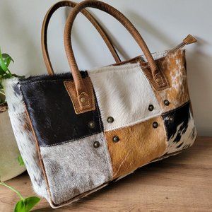 USED Couple times MYRA BAG TOTE LEATHER CANVAS MIX LIKE NEW